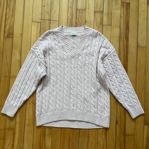 Sunday Best Pink Cream Cable Knit V Neck Oversized Sweater Size S